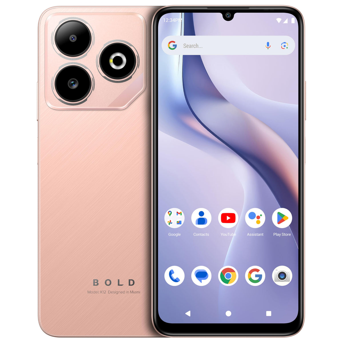 BLU Bold K12 | 2025 | Unlocked | 6.8” HD+ 120Hz Infinity Display | 50MP Main + 8MP Selfie Cameras | 128GB Internal Storage | US Version | US Warranty | Champagne Gold