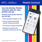 Brother Work Smart 1410 Wireless Color Inkjet All-in-One Printer with 2.7” Touchscreen and Automatic Duplex Printing | Includes Refresh Subscription Trial(1) (MFC-J1410DW)