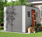 KINYING 6x4 FT Vertical Outdoor Storage Shed,Resin Clearance Outdoor Sheds with Floor,Garden Tool Shed for Lawn Mower/Bike Storage/Trash Cans/Pool Supplies,Lockable