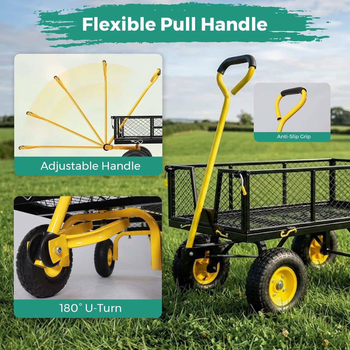 SUNNYFEEL Steel Garden Cart Heavy Duty 900 LBS Utility Wagon on Wheels