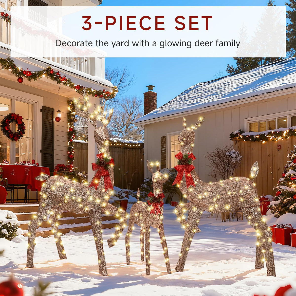 3Pcs Large 5FT Pre-Lit Christmas Reindeer Family Set, Brown