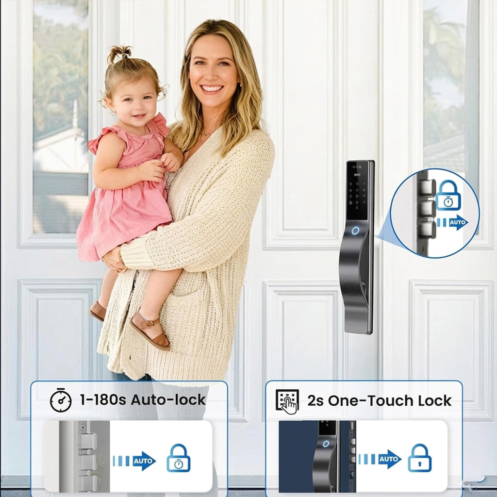 Smart Door Lock with Camera: 3D Face Recognition, Keyless Door Lock with Biometric Fingerprint, Passcode, IC Card, Mechanical Key, Doorbell, Video Intercom, WiShome App, Auto-Lock, Front Door Lock