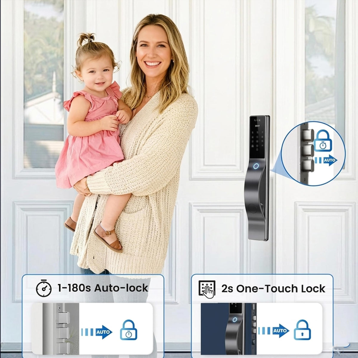 Smart Door Lock with Camera: 3D Face Recognition, Keyless Door Lock with Biometric Fingerprint, Passcode, IC Card, Mechanical Key, Doorbell, Video Intercom, WiShome App, Auto-Lock, Front Door Lock