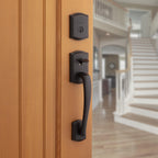 Kwikset Prescott Front Door Lock Handle and Deadbolt Set, Entry Handleset Exterior with Interior Reversible Lever, Venetian Bronze, Pick Resistant SmartKey Rekey Deadbolt Security