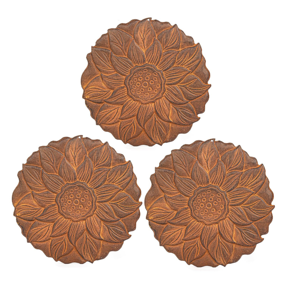 Sungmor Decorative Cast Iron Lotus Stepping Stones,Set of 3 & Green Finish