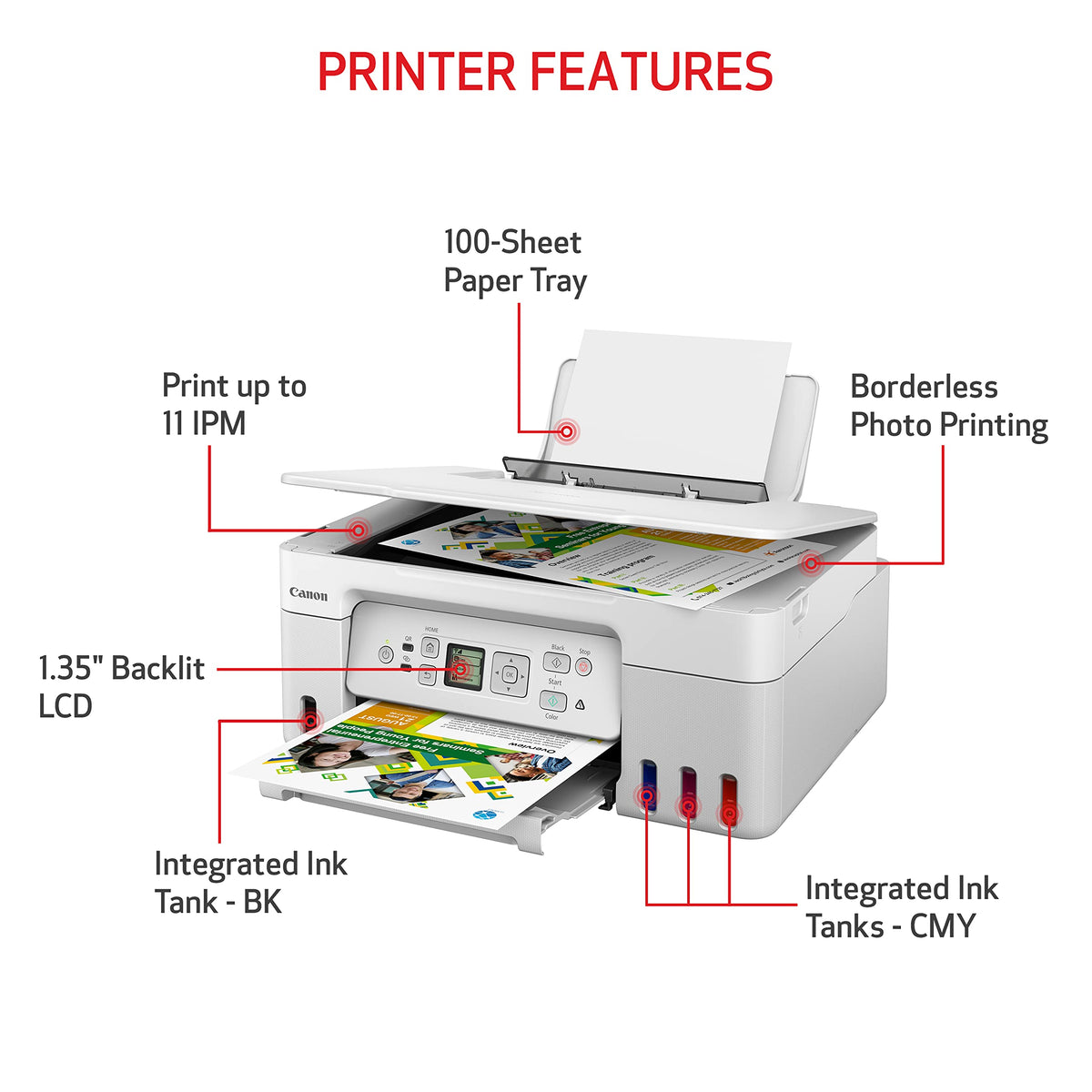 Canon MegaTank G3270 All-in-One Wireless Inkjet Printer. for Home Use, Print, Scan and Copy,White