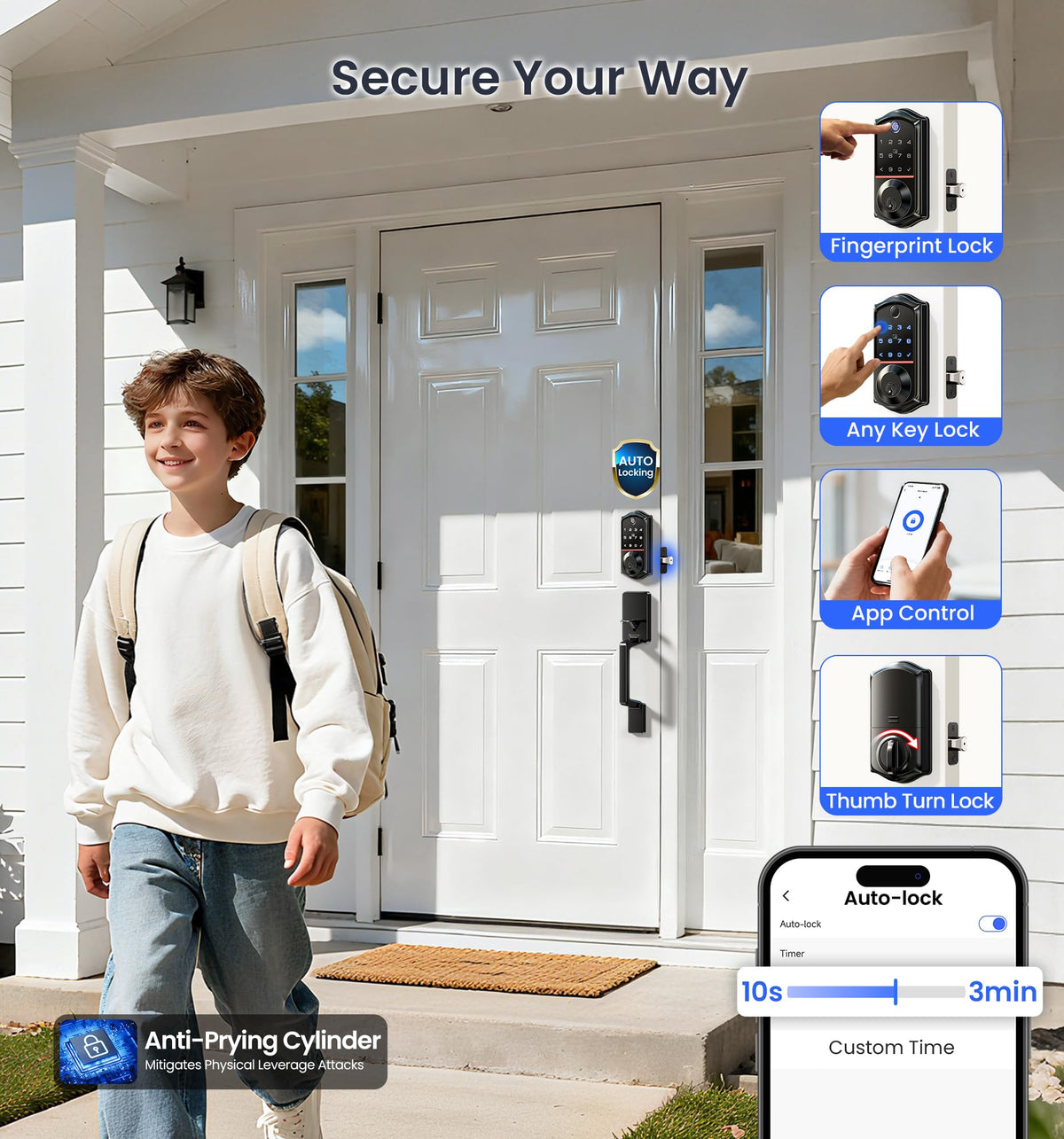 Veise VE017-D Fingerprint Smart Front Door Lock Set, Matte Black