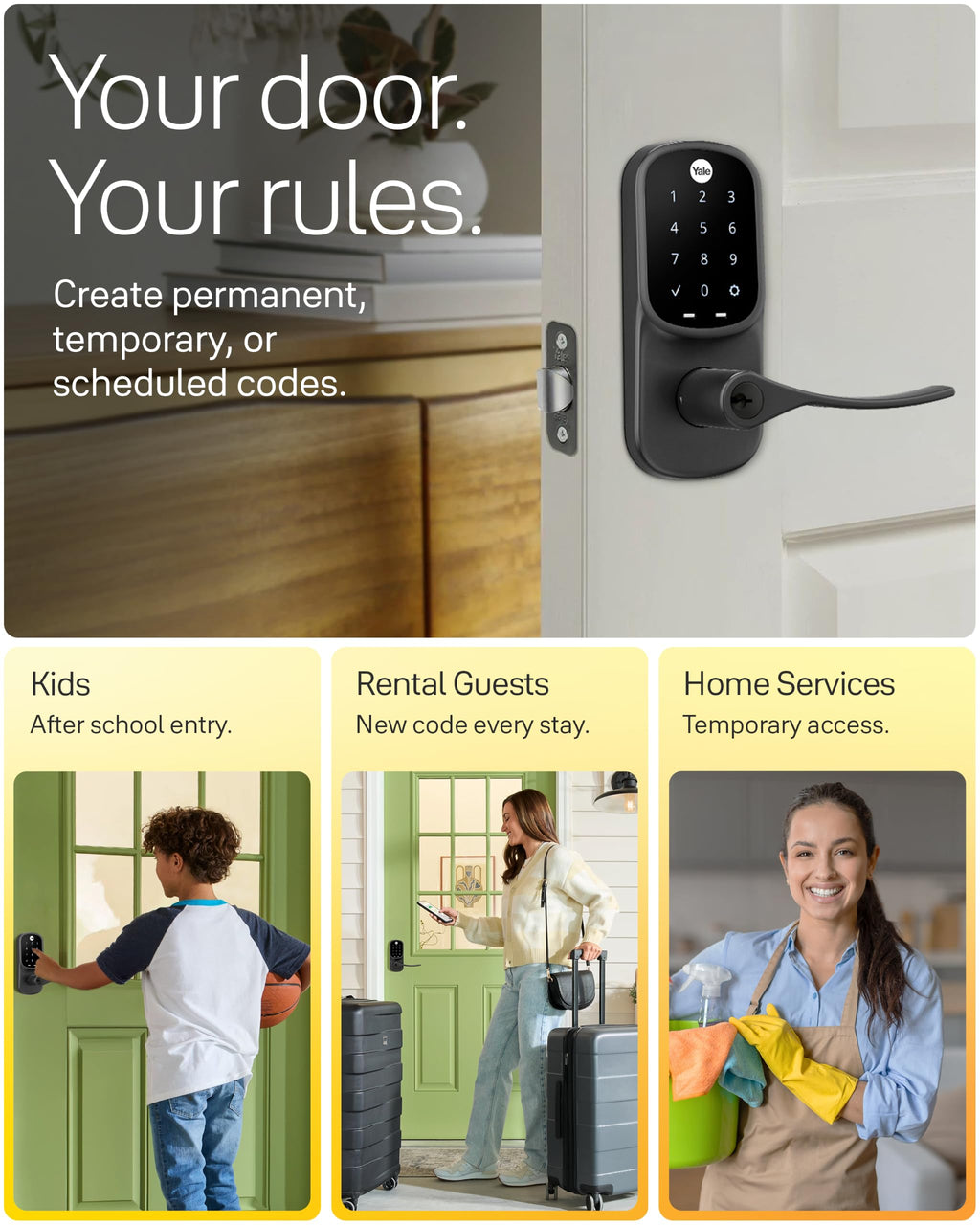 Yale WiFi Smart Lock with Handle & Keypad, Keyless Entry, Satin Nickel