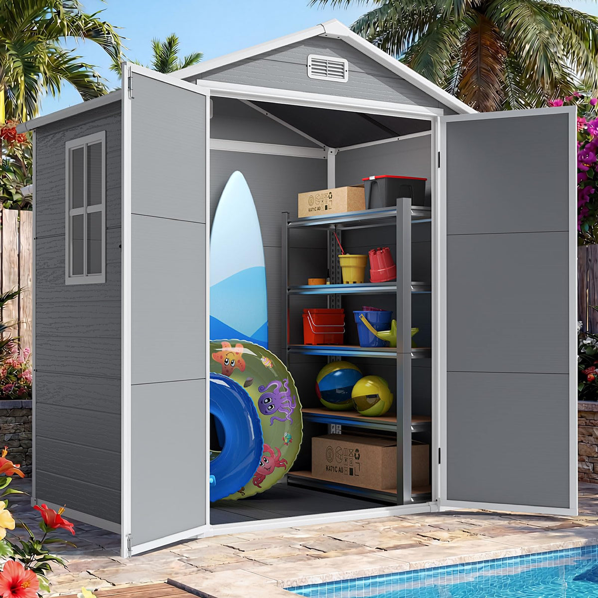 Quictent 6x4FT Resin Storage Shed with Floor, Plastic Shed(Base 5.6X3.7FT)