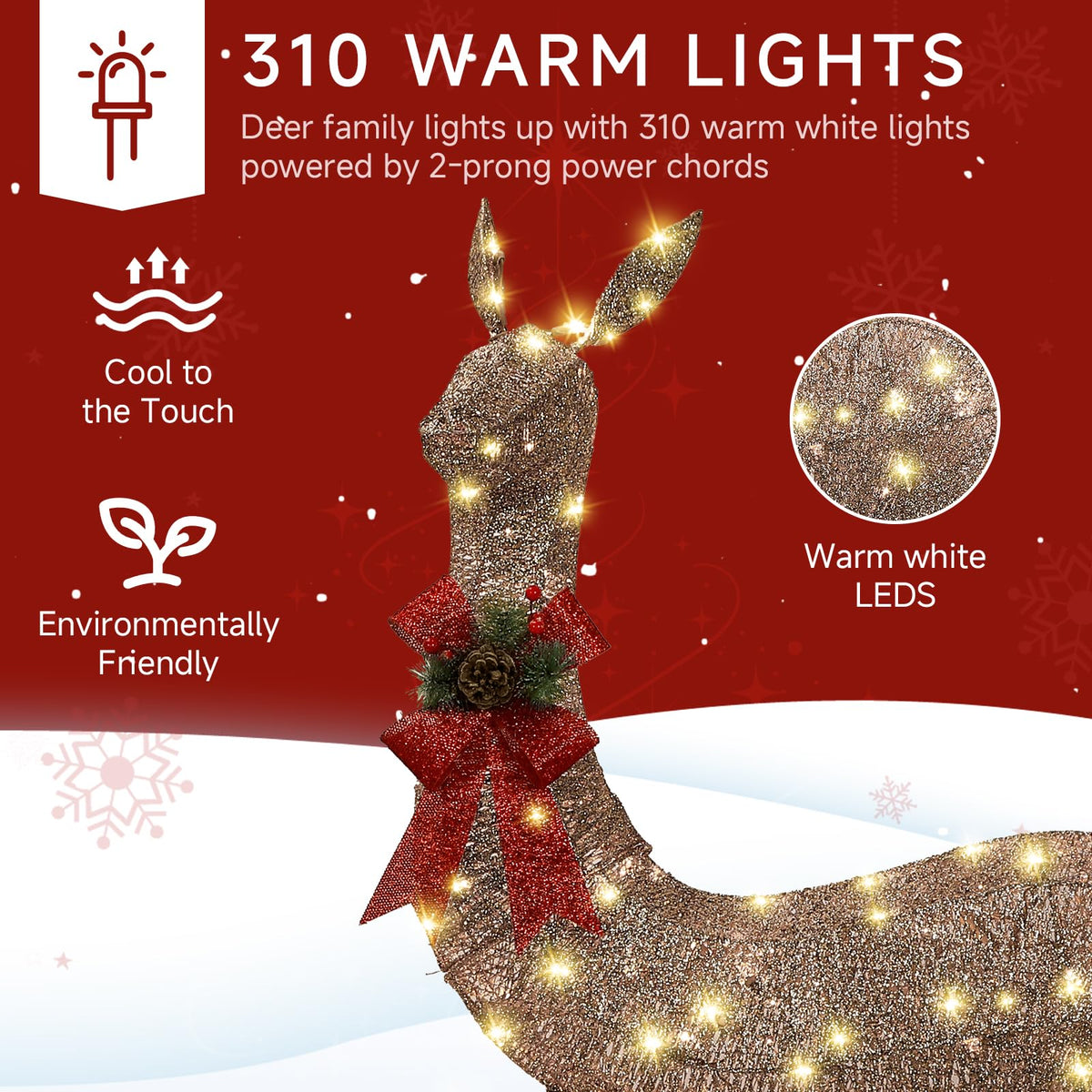 3Pcs Large 5FT Pre-Lit Christmas Reindeer Family Set, Brown
