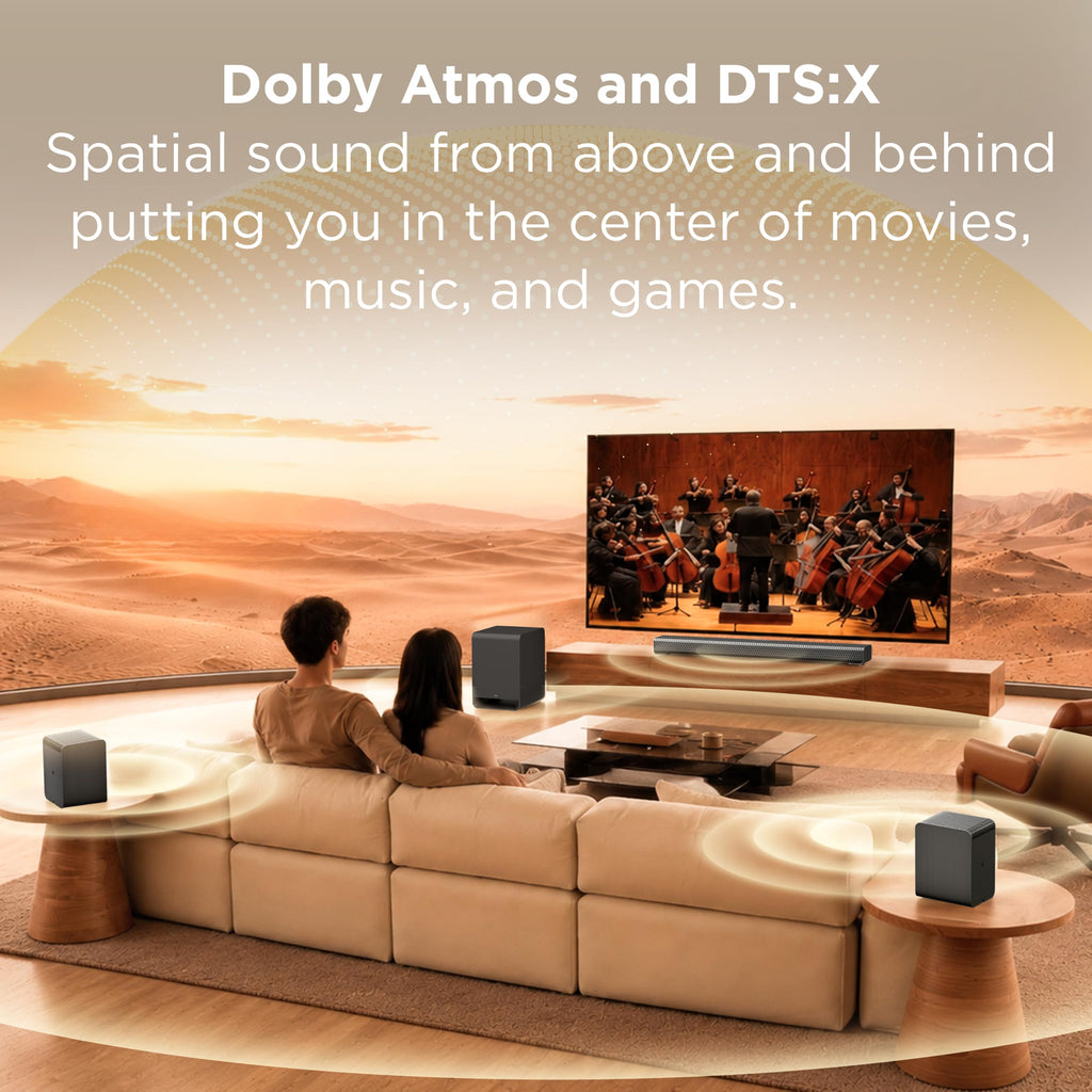 TCL S65K S Series 5.1 Channel Soundbar System with Dolby Atmos, DTS:X, Wireless Subwoofer, Wireless Surround Speakers, Bluetooth Music Streaming, and AI Sonic Auto Room Calibration