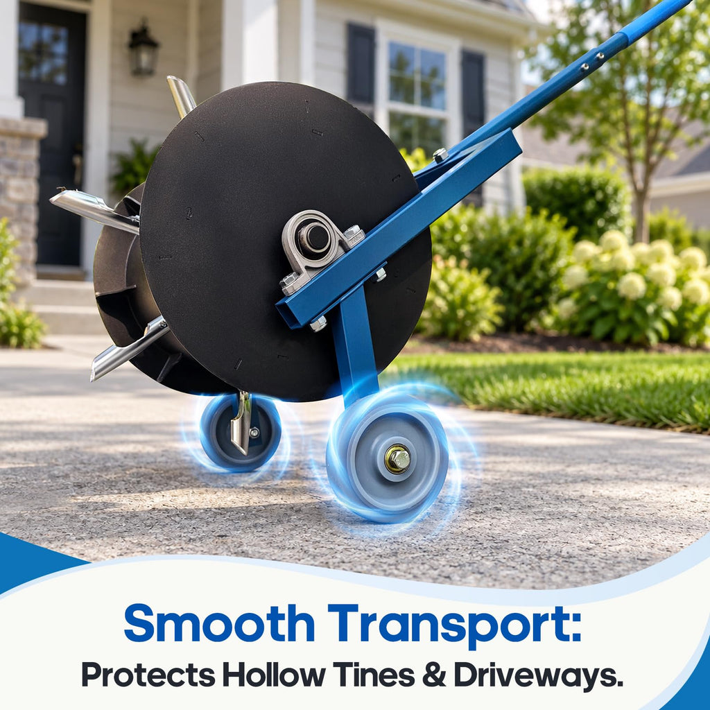 Rolling Lawn Aerator - Manual Push Roller, 7 Non-Clog Hollow Tines(Blue)