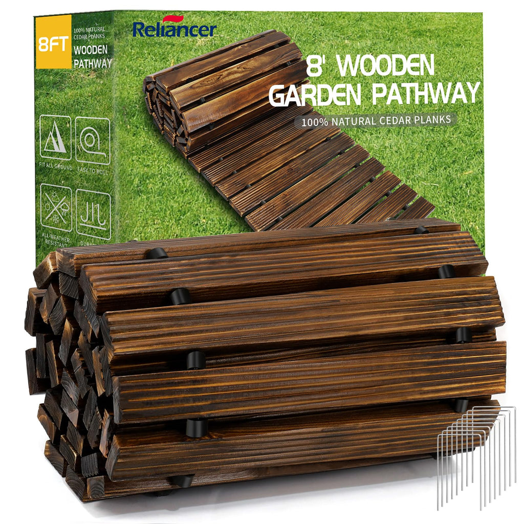 24' Wooden Garden Pathway,Outdoor Roll Out Walkway,Patio Footpath
