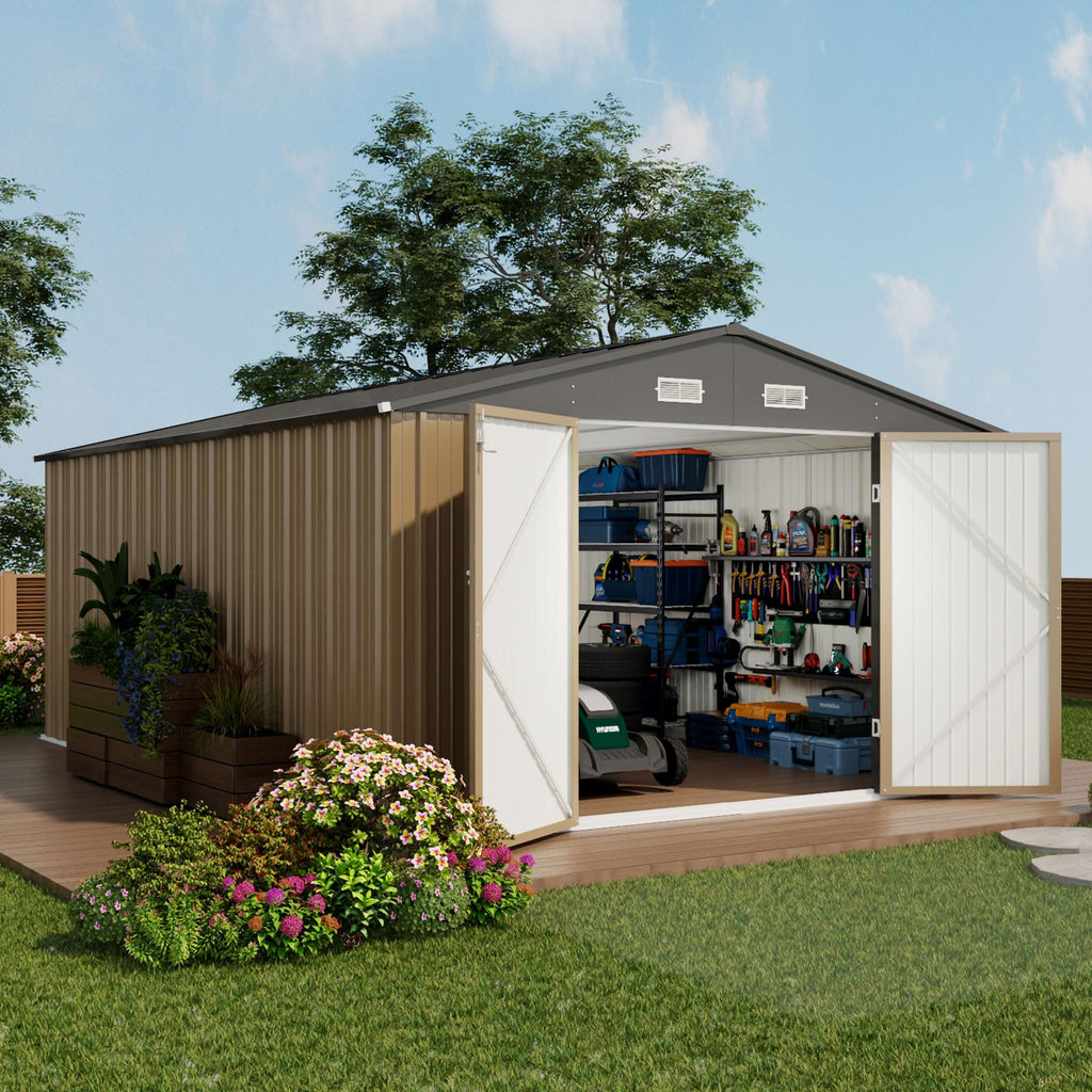 Devoko 10x8 FT Outdoor Storage Shed, Brown
