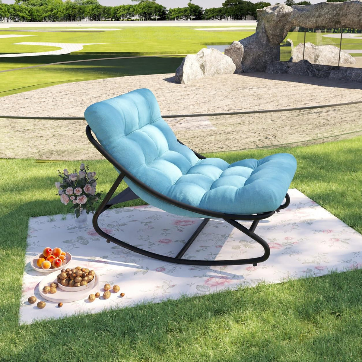 Indoor Outdoor Rocking Chair, Metal Frame Egg Rocker with Cushion