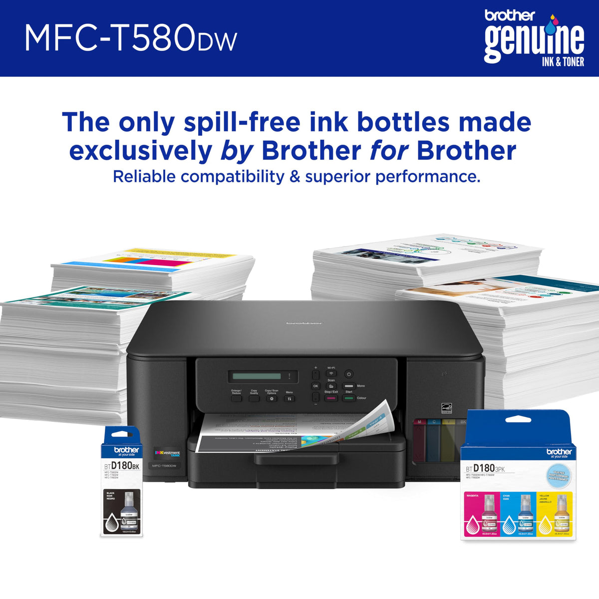 Brother INKvestment Tank 580 Wireless Color Inkjet All-in-One Printer | Includes up to 3 Years of Ink in-Box(1) and 3-Year Limited Warranty(2) (MFC-T580DW)
