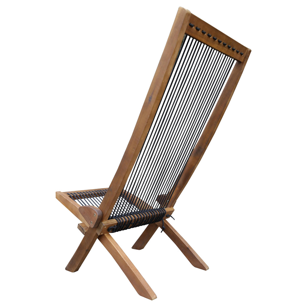 Knocbel Outdoor Folding Chair, Low Profile Patio Lounge Chair with Ergonomic Seat and Tall Slanted Back for Porch Deck Lawn Garden, 250lbs Weight Capacity (Brown and Black)