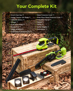 3-in-1 Cordless Mini Chainsaw & Hedge Trimmer with Grass Shears, 8-Inch 800W Brushless Chainsaw, 2 x 4000mAh Batteries, Garden Tool Kit for Tree Pruning, Hedge Trimming & Lawn Edging