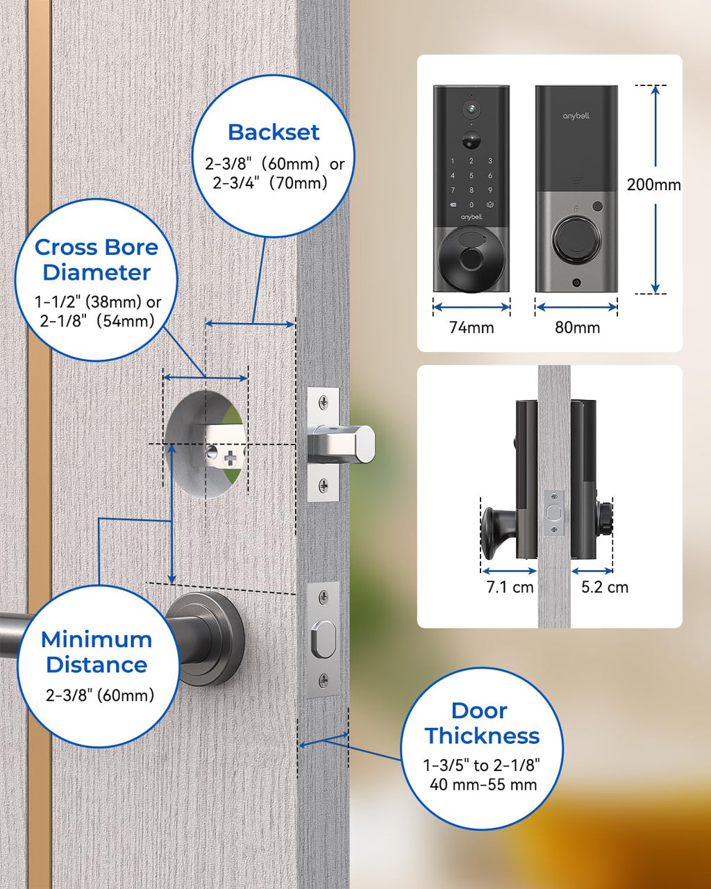 Fingerprint Door Lock, Keyless Entry Smart Deadbolt, Built-in WiFi, Black