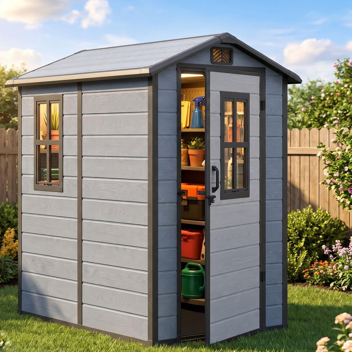 DWVO 5x4FT Resin Outdoor Storage Shed with Floor, Garden Tool Shed