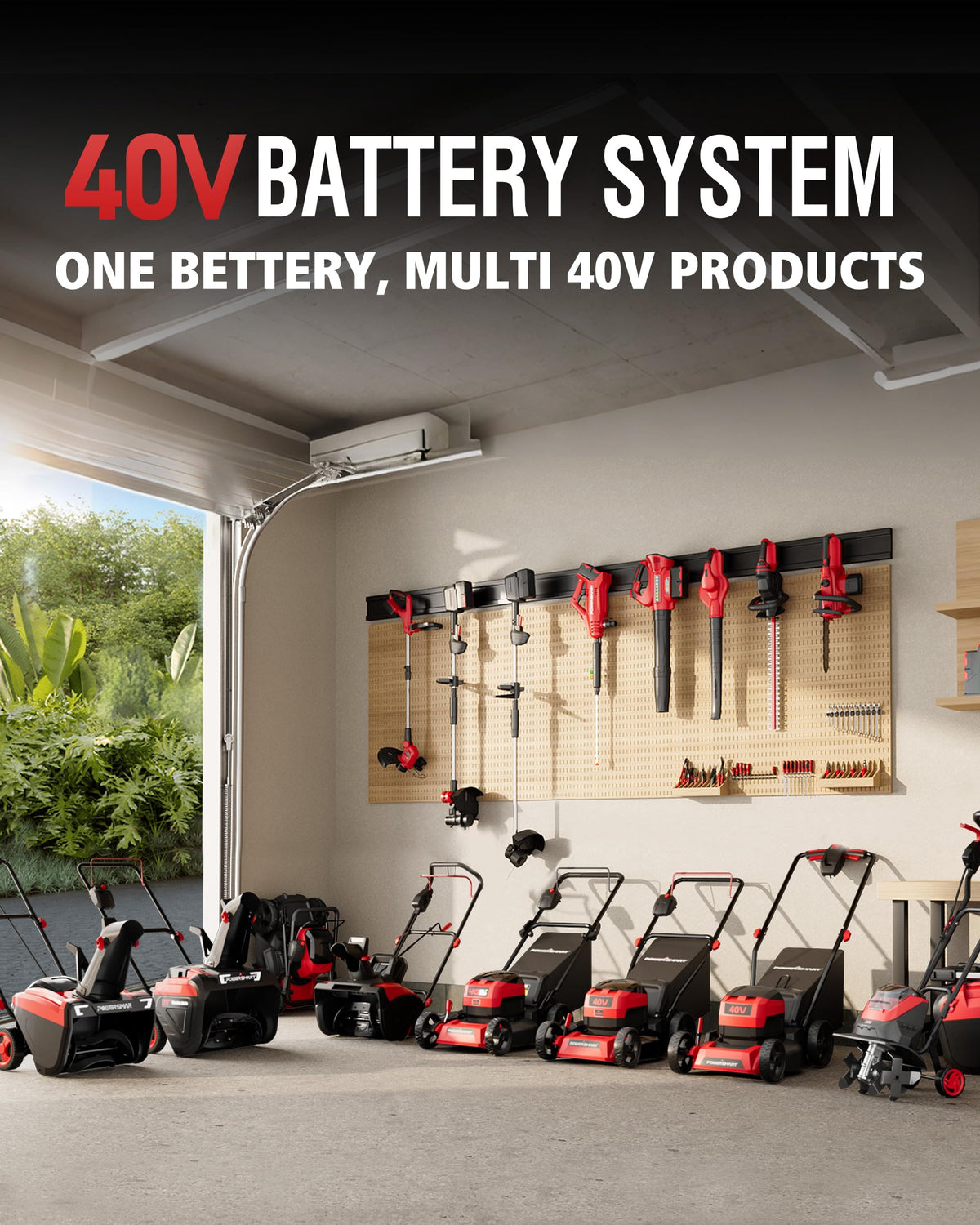 PowerSmart 40V 21" Cordless Lawn Mower + 465 CFM Leaf Blower, 3 Batteries