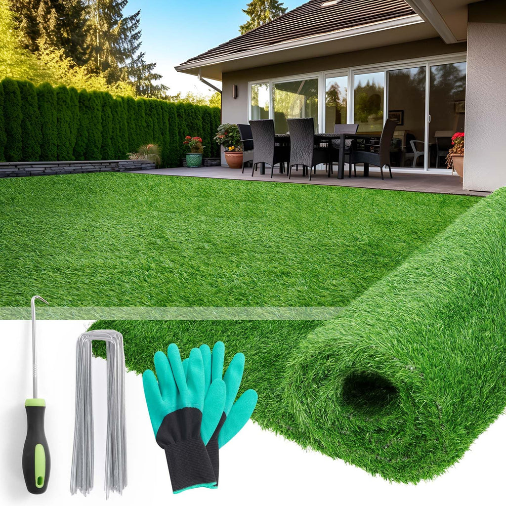 Artificial Turf Grass Outdoor 7x15FT, Fake Grass with Drainage Holes