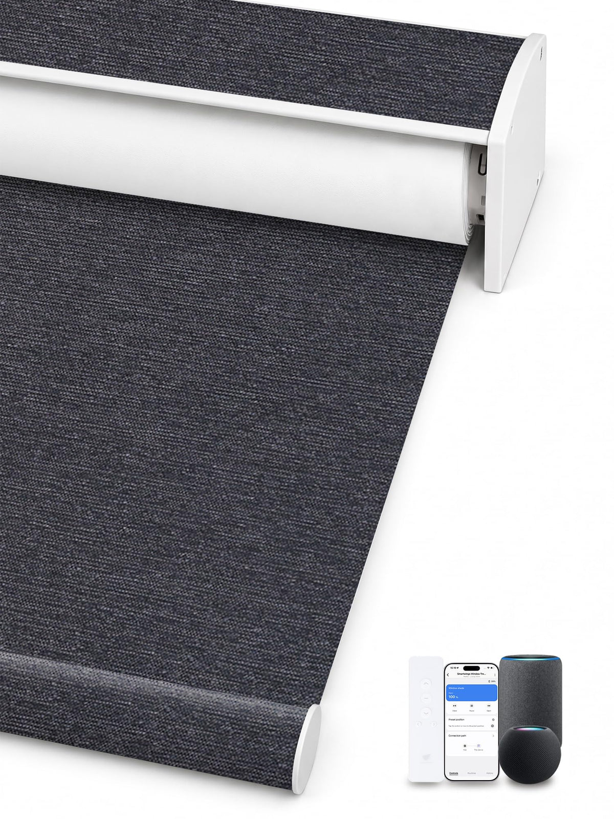 SmartWings Motorized Smart Roller Shades, 100% Blackout Essential Grey