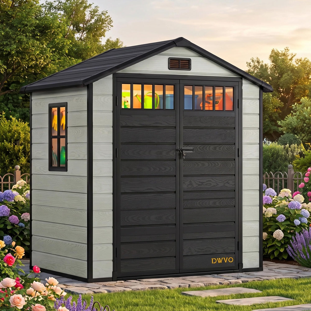 DWVO 5x4FT Resin Outdoor Storage Shed with Floor, Garden Tool Shed