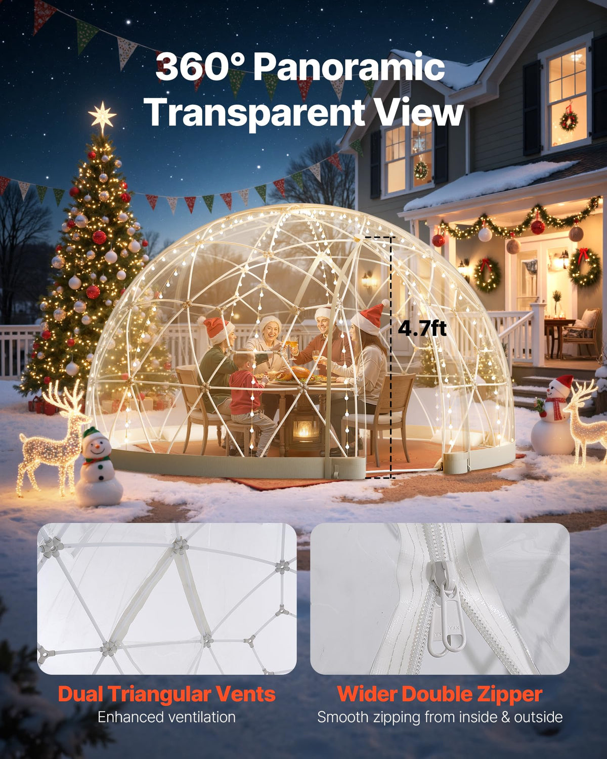 VEVOR Garden Dome Tent 9.5 x 5.7 ft Clear Bubble Tent House for 2-4 Person