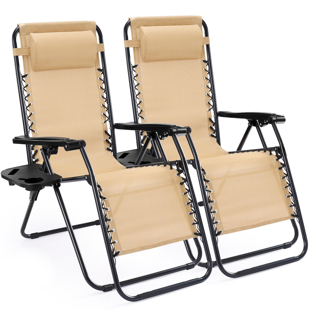Sweetcrispy Zero Gravity Chairs, Set of 4 Portable Recliner Beach Camping Patio Outdoor Folding Lounge Chair with Cup Holder Trays and Adjustable Pillow for Poolside, Garden, Backyard, Lawn, Blue