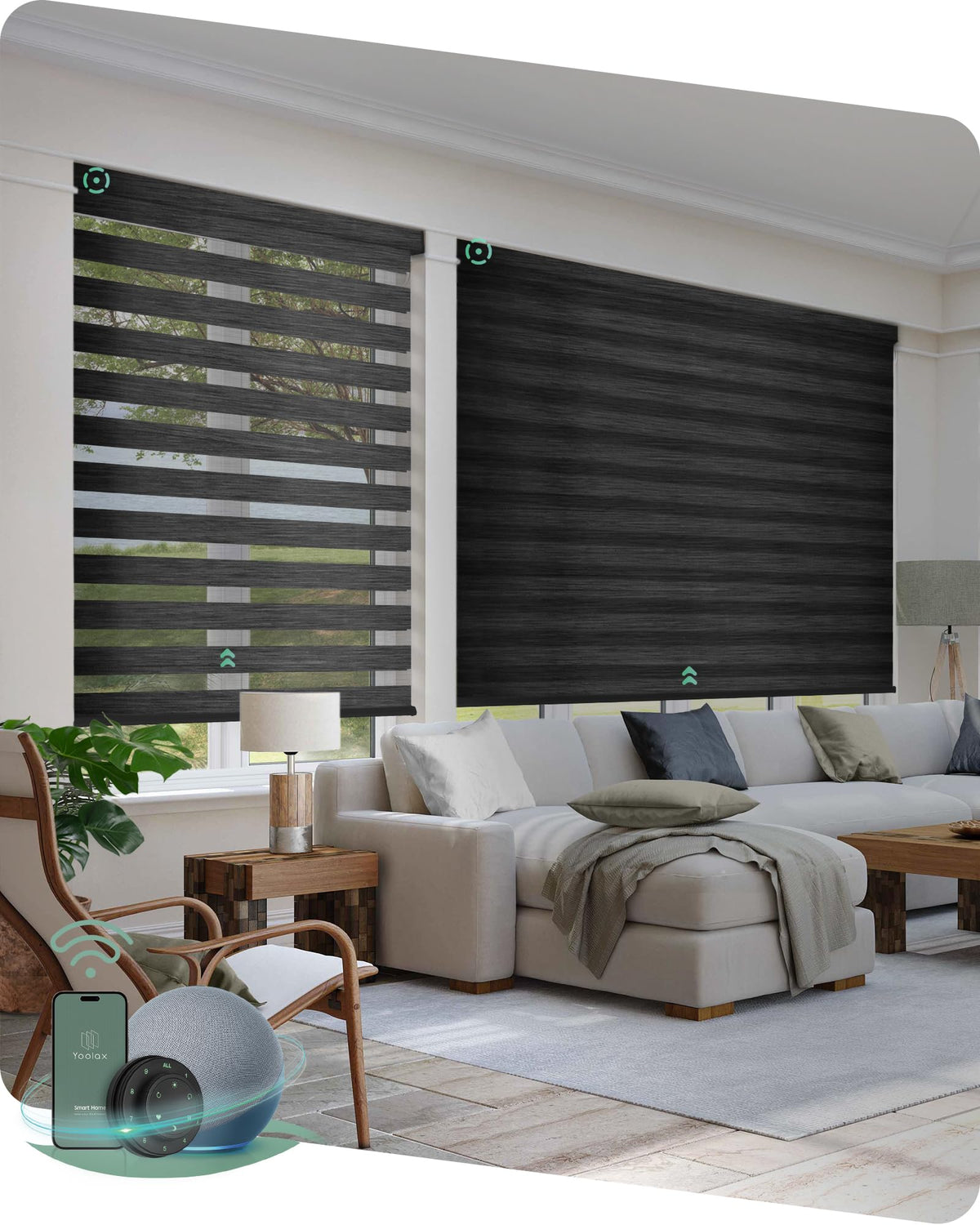 Yoolax Motorized Zebra Blinds with Remote, Room Darkening Smart Blinds