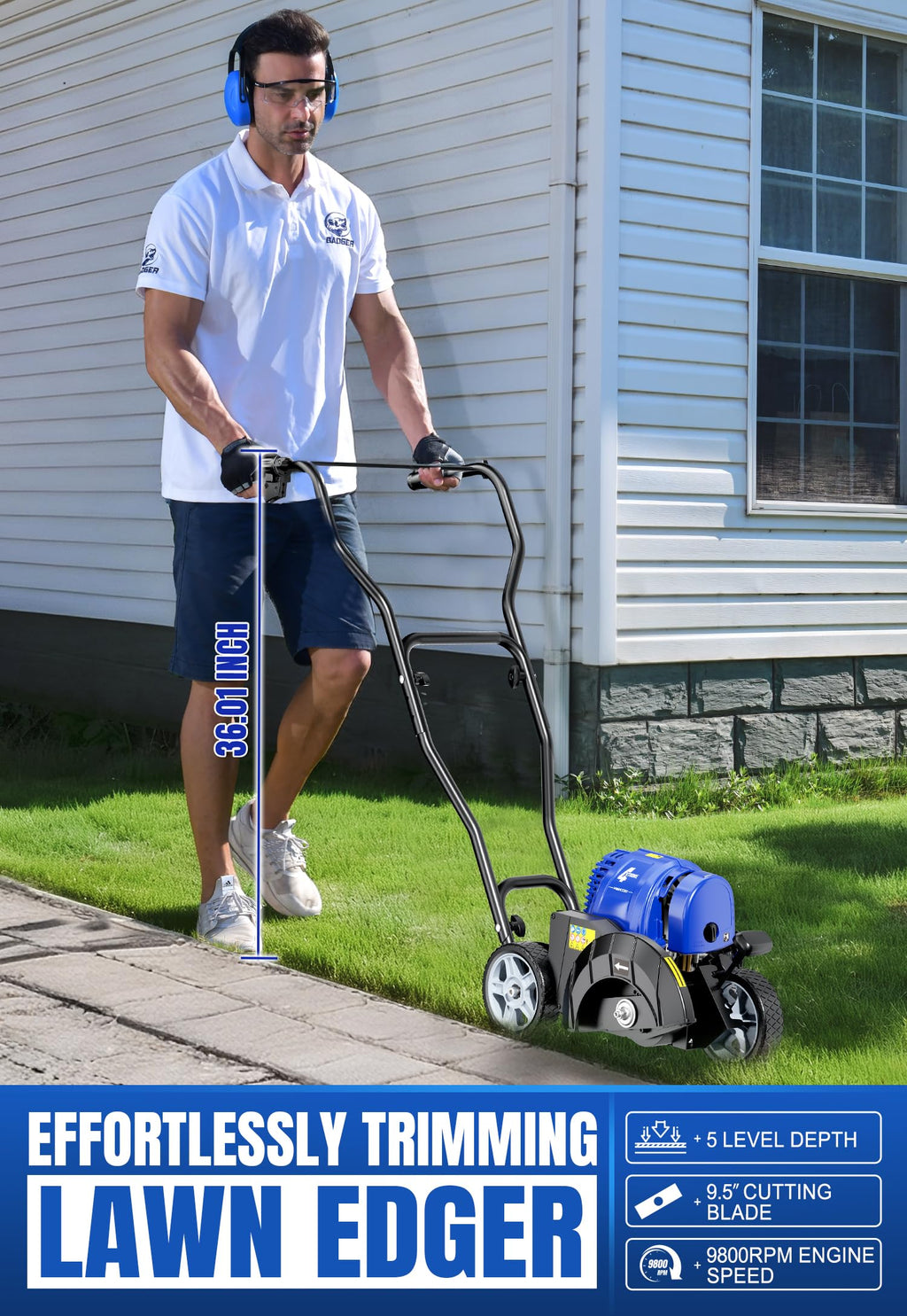Wild Badger Power 31cc 4-Cycle Gas Walk-Behind Lawn Edger, 9.5-in Blade