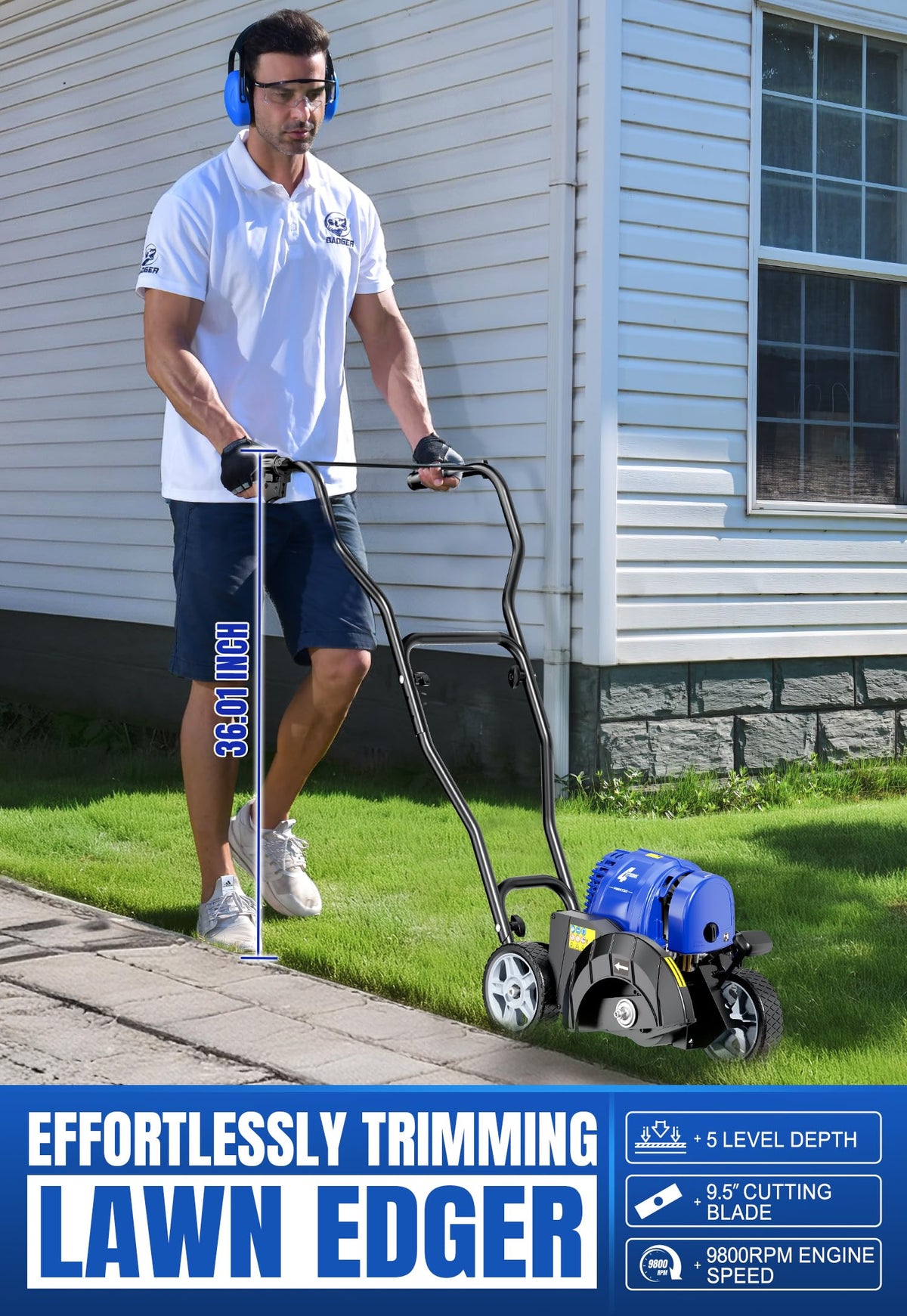Wild Badger Power 31cc 4-Cycle Gas Walk-Behind Lawn Edger, 9.5-in Blade