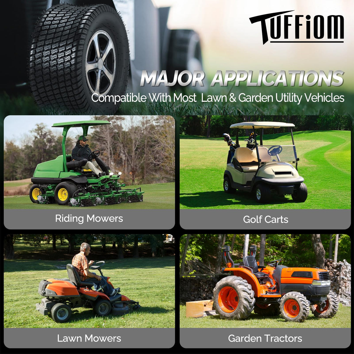 TUFFIOM 23x10.50-12 Lawn Mower Tires Set of 2, 4PR Turf Tire Lawn & Garden Tires, Compatible With Most Lawn & Garden Utility Vehicles, Tubeless