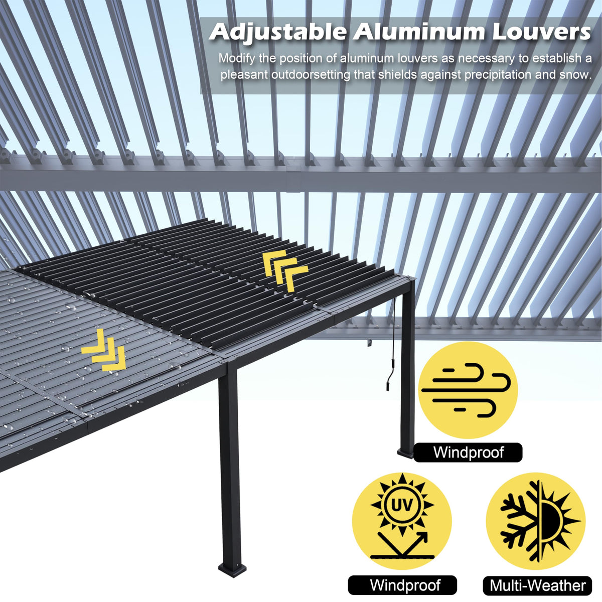 10'x 20' Patio Louvered Pergola Aluminum Black Hardtop Gazebo
