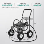 250ft Heavy Duty Hose Reel Cart with 4 Wheels, 5/8" Hose Capacity