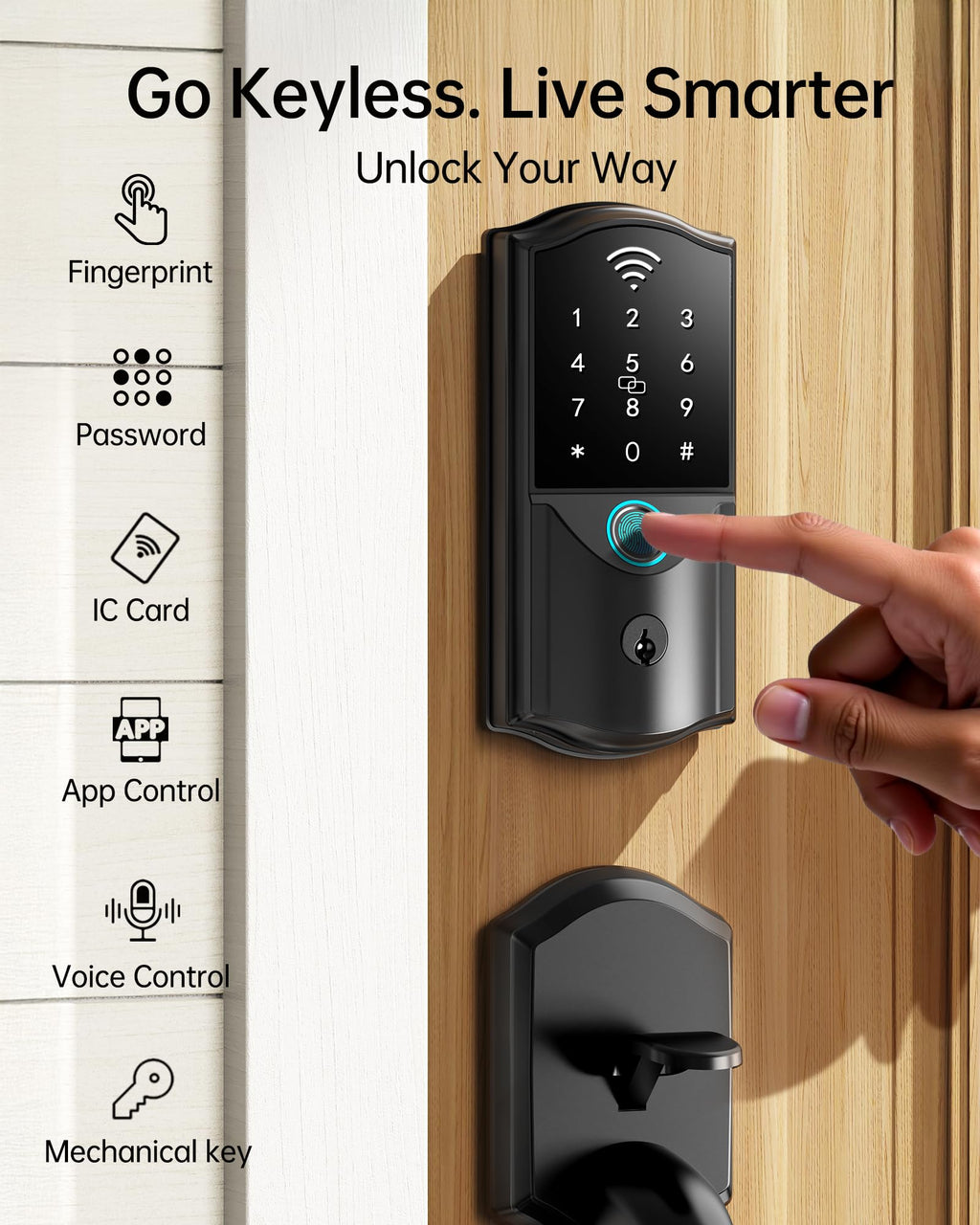 Built-in WiFi Smart Lock with Handle Set, Keyless Entry Front Door Lock Set