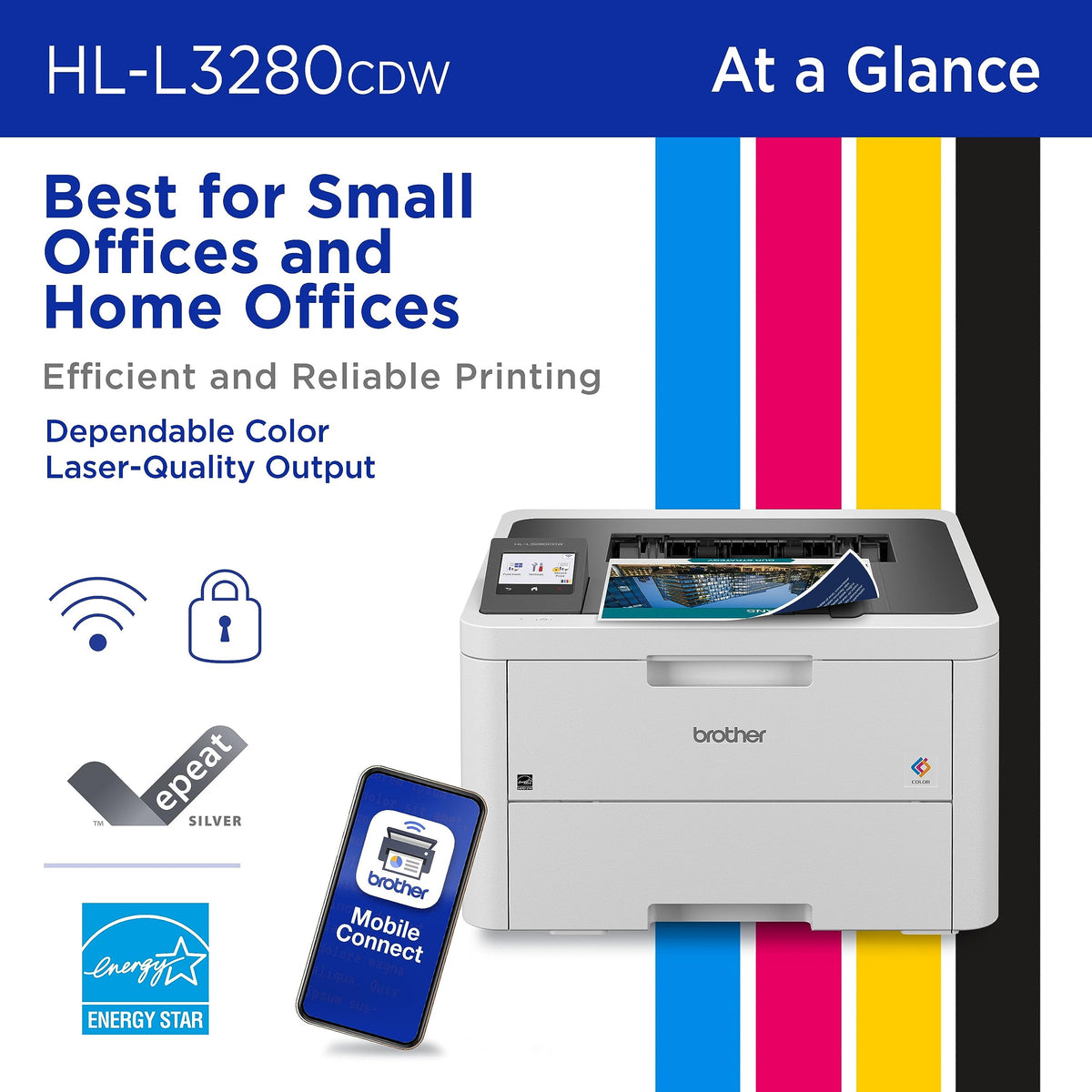 Brother HL-L3280CDW Wireless Color Laser Printer, Duplex, Mobile Printing, Ethernet, Includes 2 Month Refresh Trial