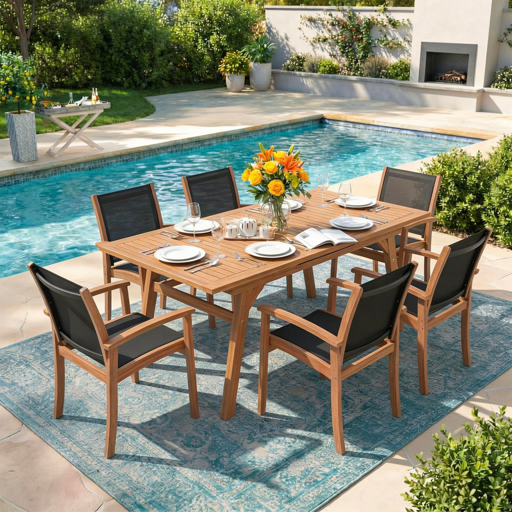Acacia Wood Patio Dining Chairs Set (Black, 2 Pieces)