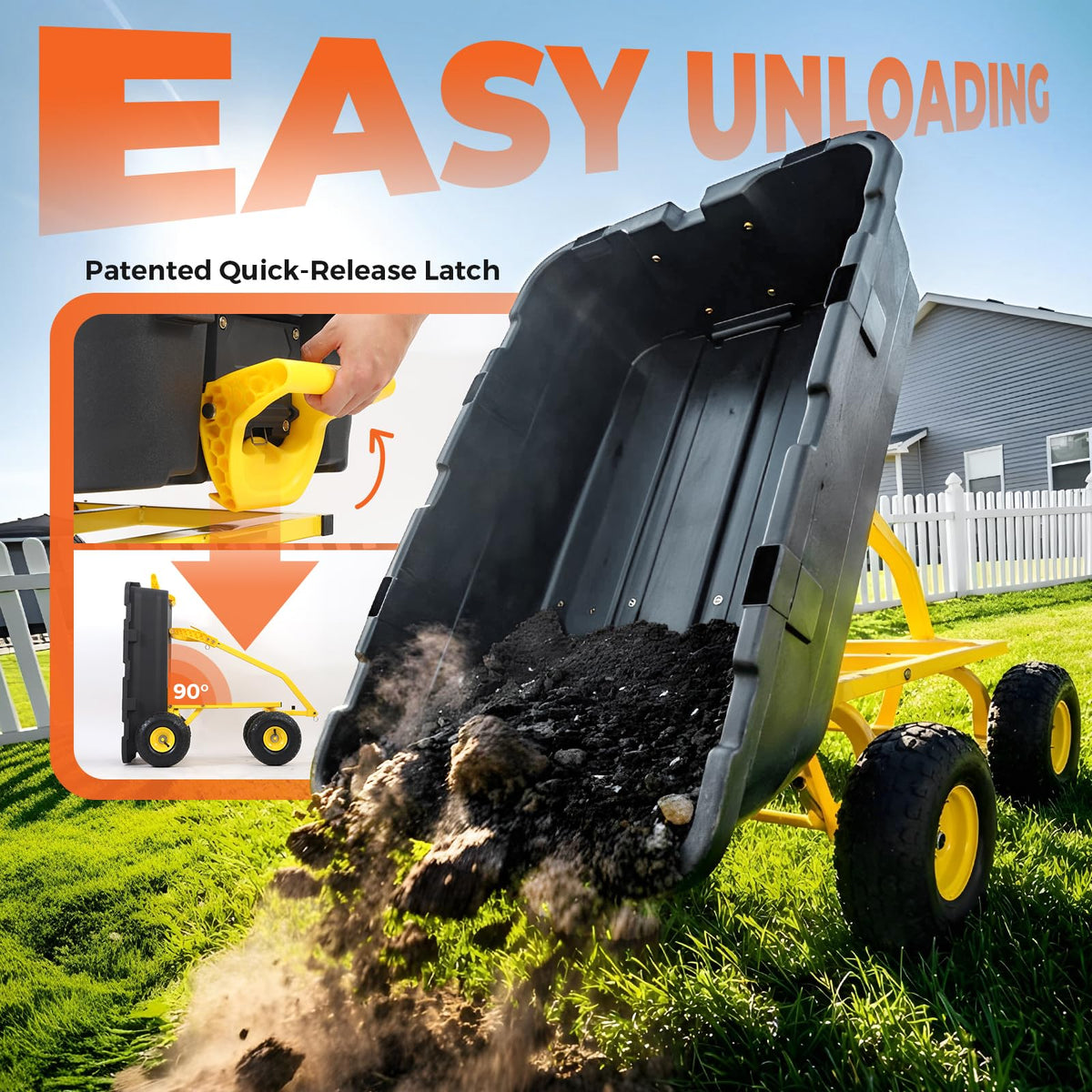 Sekey Garden Dump Cart, 1400 lb Capacity, Towable, 10 in Tires