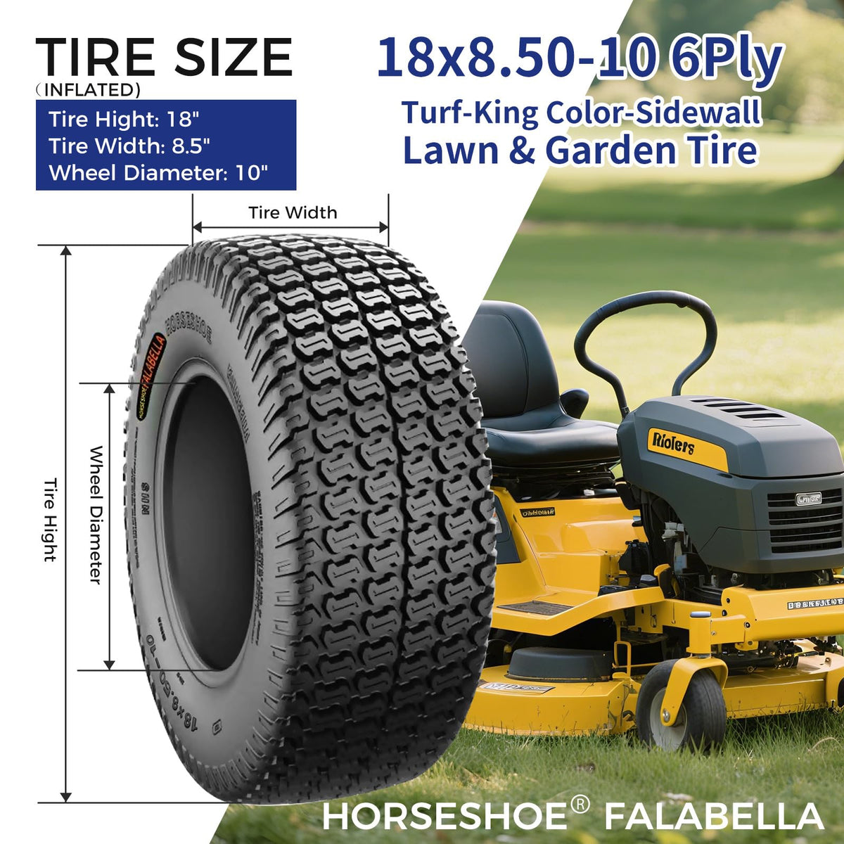 HORSESHOE FALABELLA 2 New 18x8.50-10 / 18x8.5-10 TURF-KING LAWN MOWER TIRES