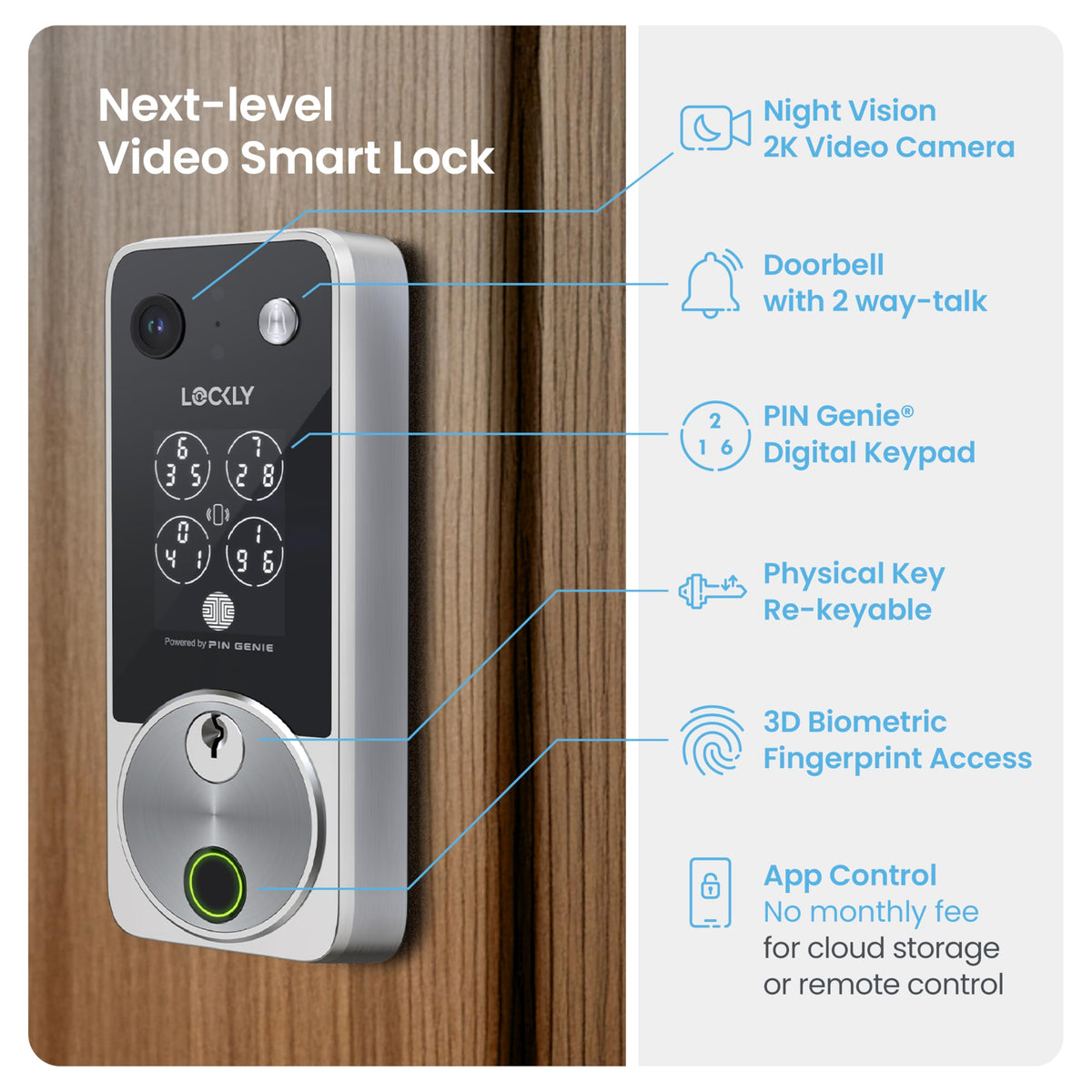 Lockly Vision Zeno Smart Lock with Video Doorbell Camera / Apple Home Key