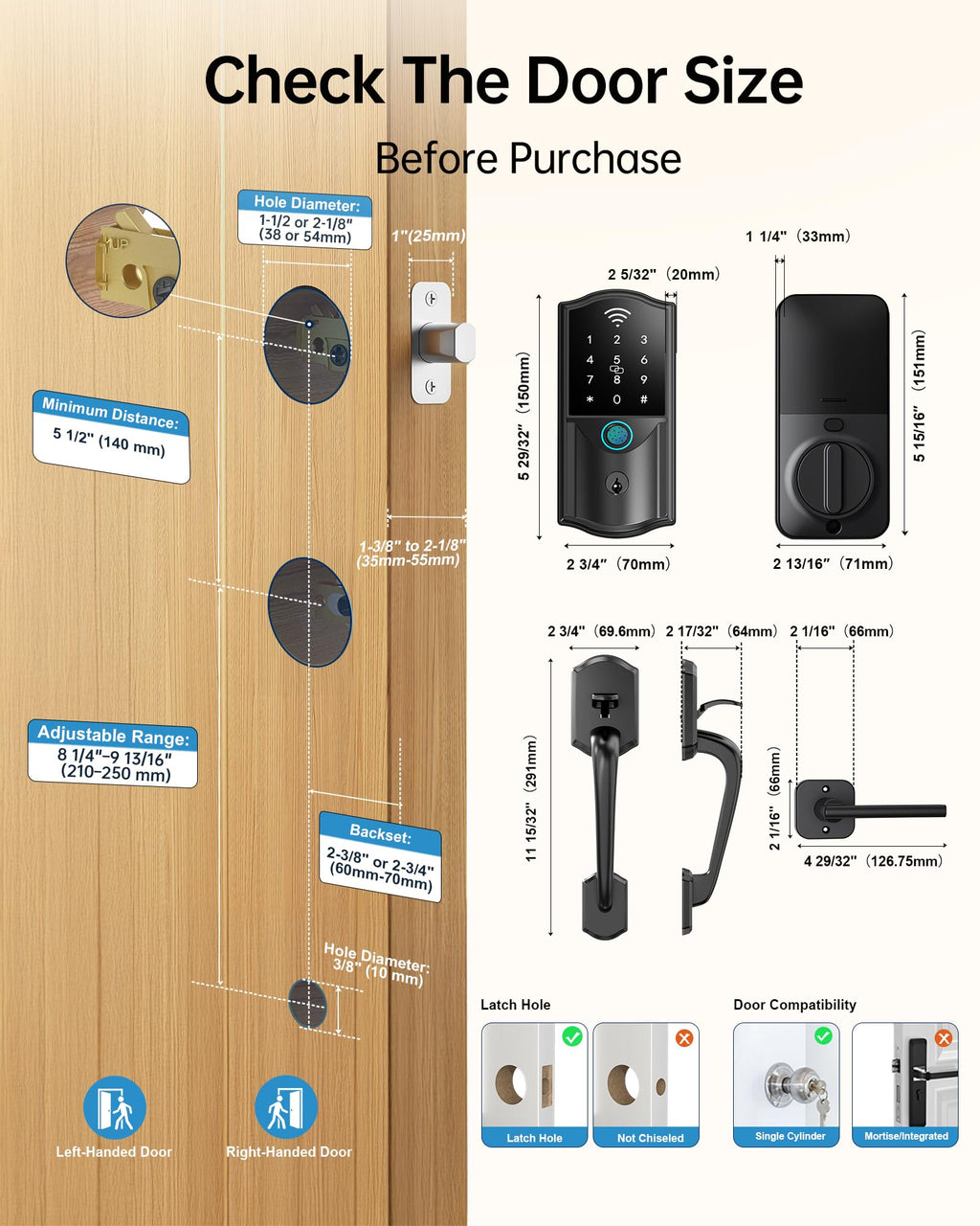 Built-in WiFi Smart Lock with Handle Set, Keyless Entry Front Door Lock Set