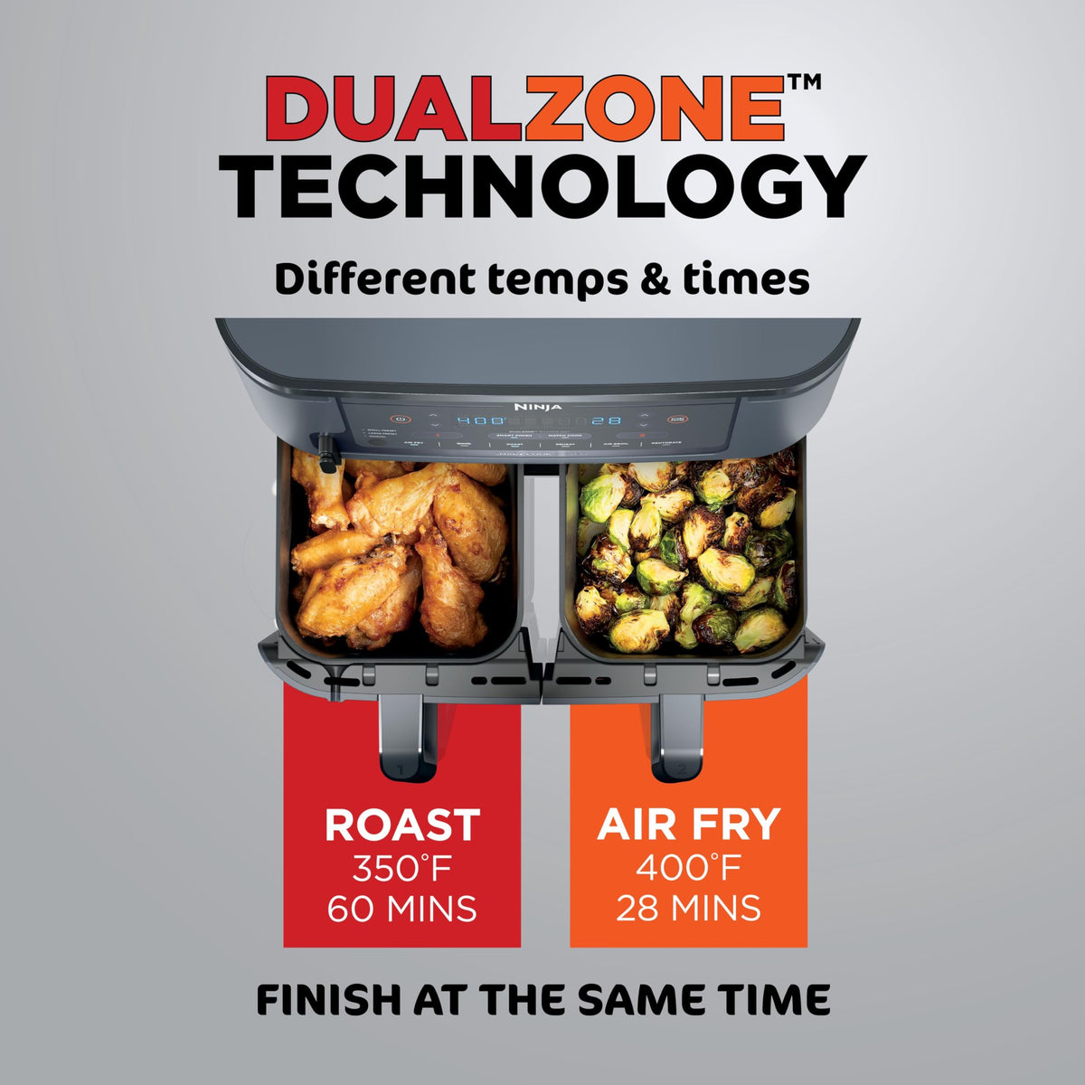 Ninja Foodi Air Fryer, 10 Qt DualZone Smart XL, 6-in-1, Grey, DZ550GY