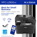 Brother Professional Laser Printer with Scanner, High-Speed 36 ppm Monochrome All-in-One, Wireless Duplex Printing and Scanning, Cloud-Ready 3.5 in Touchscreen for Small Business (MFC-L2900DW)