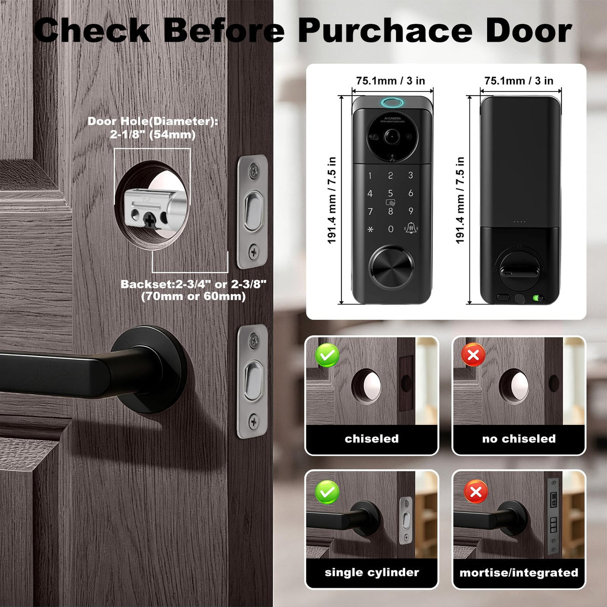 Smart Lock with Camera Keyless Entry, Alexa&Google Voice Control