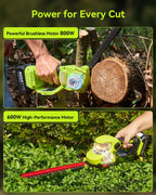 3-in-1 Cordless Mini Chainsaw & Hedge Trimmer with Grass Shears, 8-Inch 800W Brushless Chainsaw, 2 x 4000mAh Batteries, Garden Tool Kit for Tree Pruning, Hedge Trimming & Lawn Edging