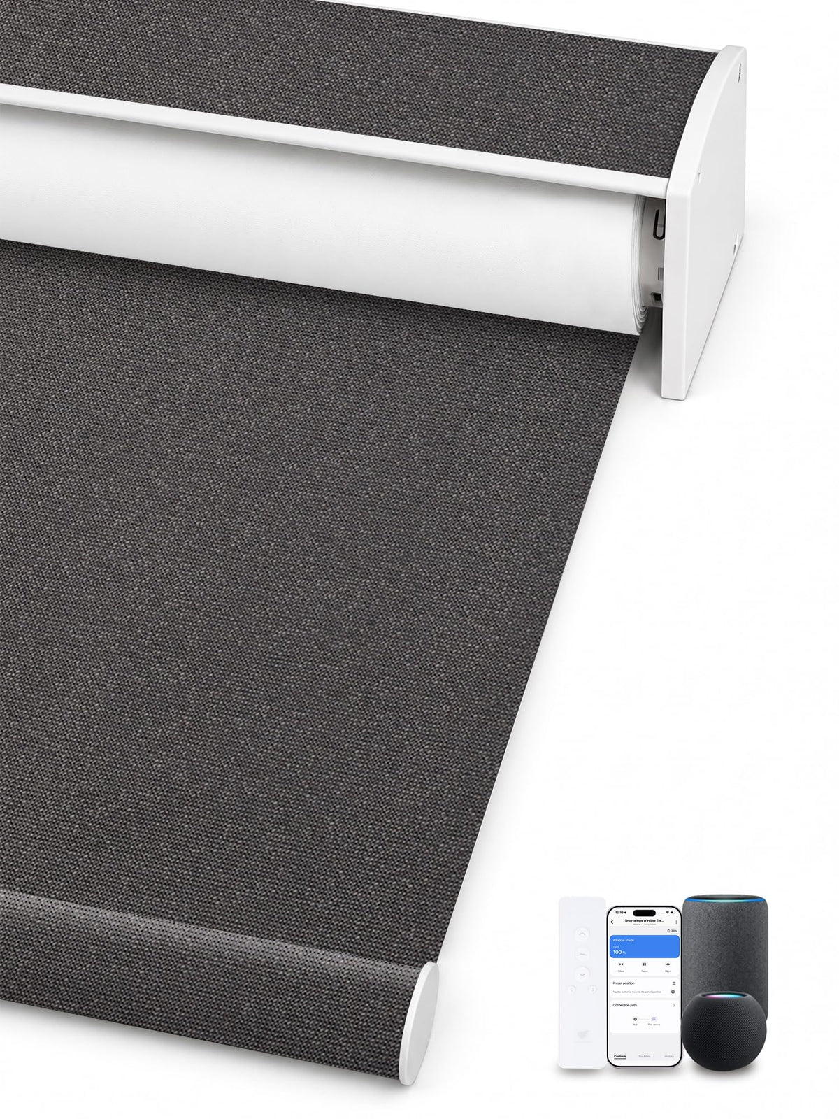 SmartWings Motorized Smart Roller Shades, 100% Blackout Essential Grey