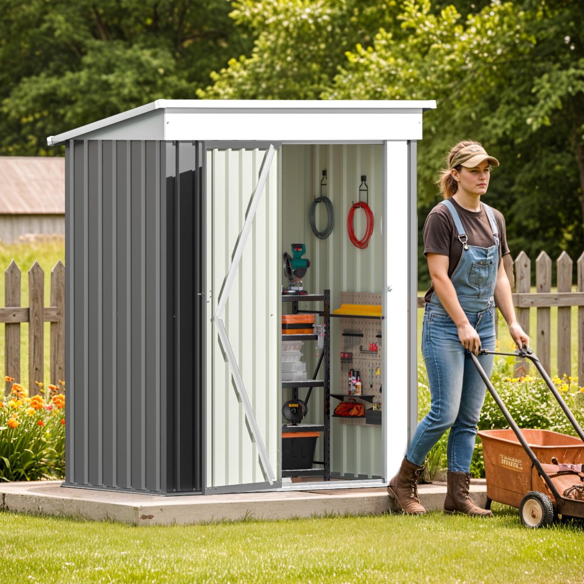 Patiolife 5x3 FT Outdoor Storage Shed, Small Tool Metal Shed with Lockable Door & Sloping Roof, Garden Shed for Backyard Patio Lawn, Brown