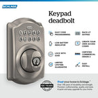 Schlage Electronic Keypad Deadbolt Lock, Camelot Trim, Satin Nickel